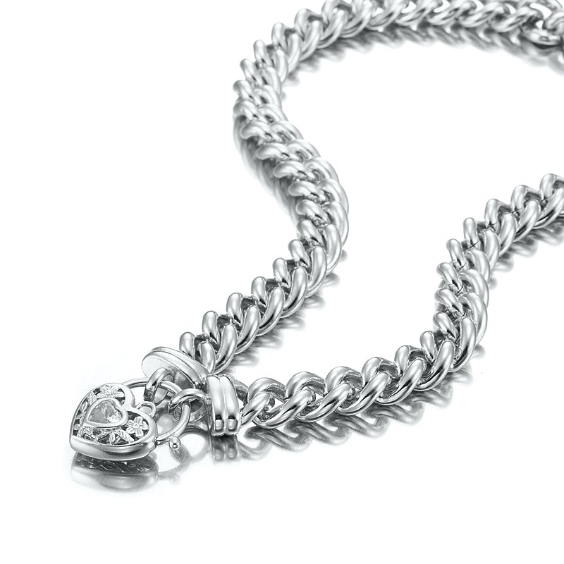 925 Sterling Silver Plated Euro Chain Necklace with a Filigree Locket Featuring a Simulated Diamond - USA Made
