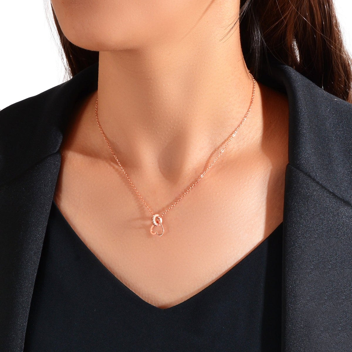 Rose Gold Heart Circle Necklace – image 5