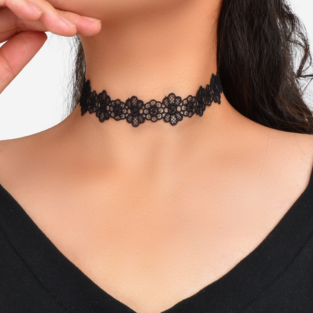 Halloween Retro Gothic Style Necklace Black Flower Lace Neck Chain Collar Choker-0