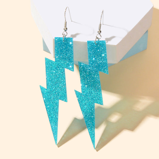 Sparkling Retro Party Acrylic Exaggerated Women Lightning Bolt Dangle Earrings-10