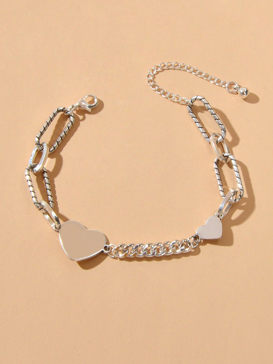 Chunky Layered Chain Heart Bracelet
