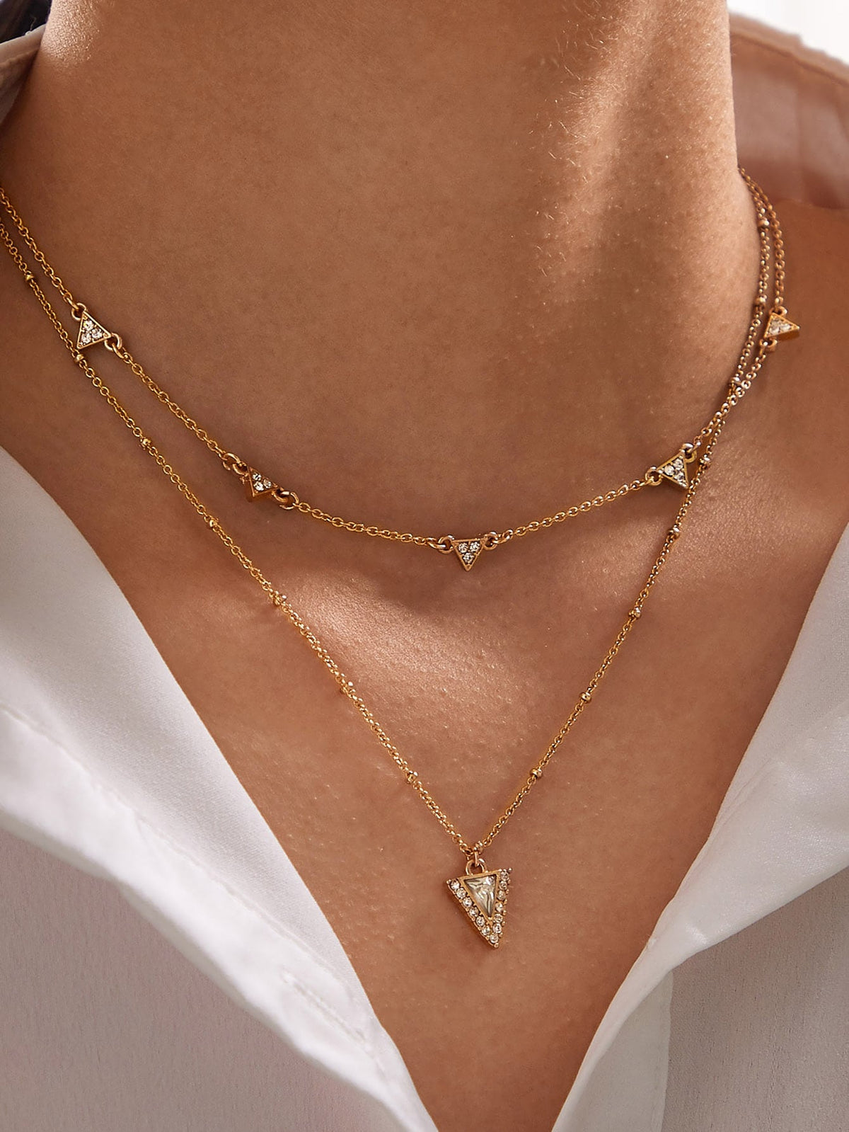 Layered Gold Triangle Charm Necklace