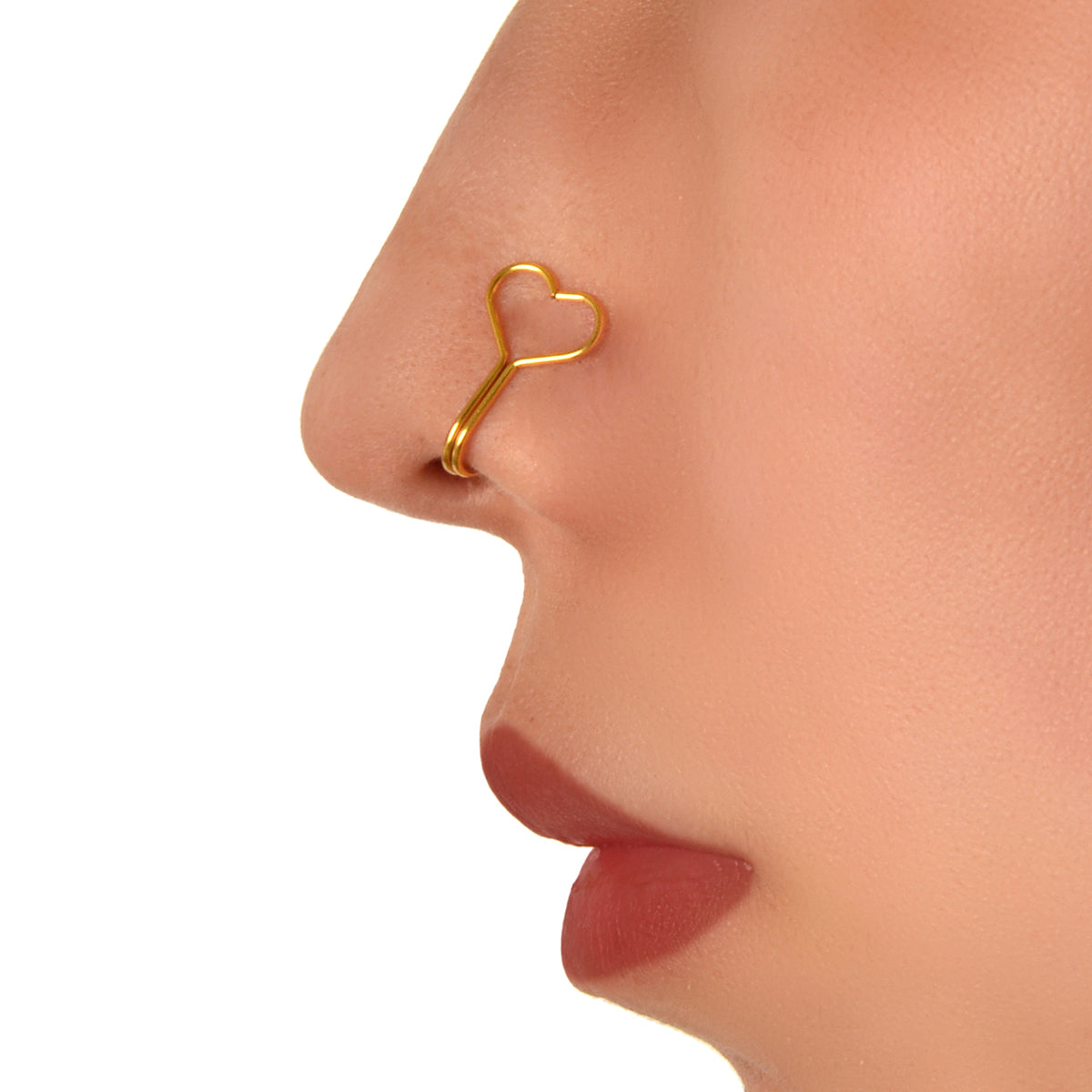 1pc Faux Lip Ear Nose Gold Metal Heart Shape Non Piercing Clip On Nose Hoop Ring-0