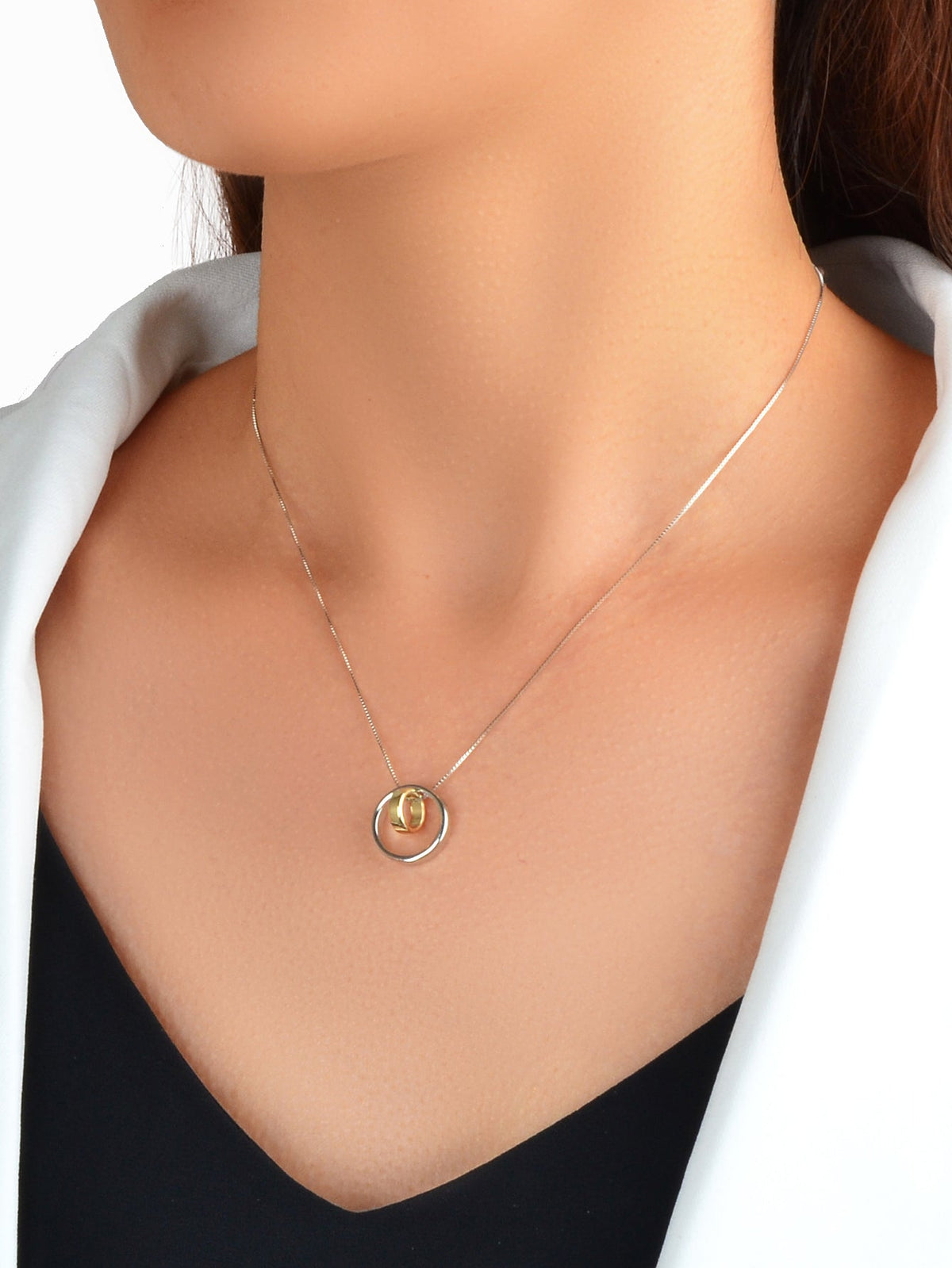 Two-Tone Circle Pendant Necklace