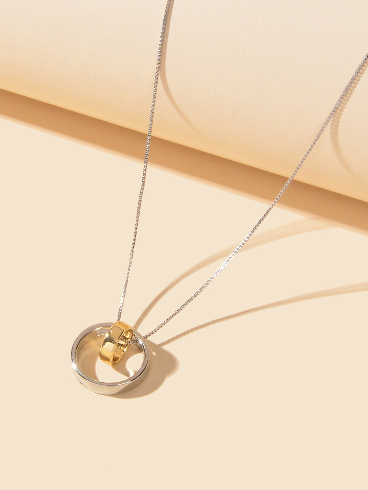 Two-Tone Circle Pendant Necklace – image 2