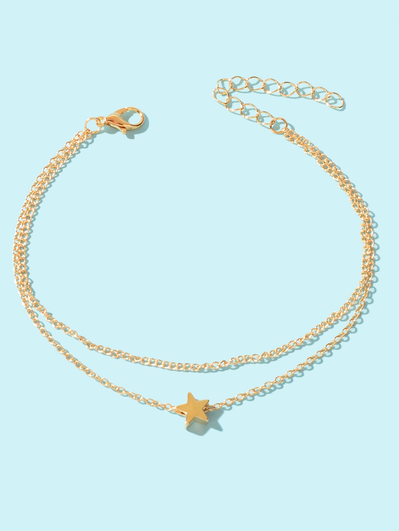 Minimalist Double layered Gold Chain Star Charm Anklet Adjustable Foot Jewellery-1
