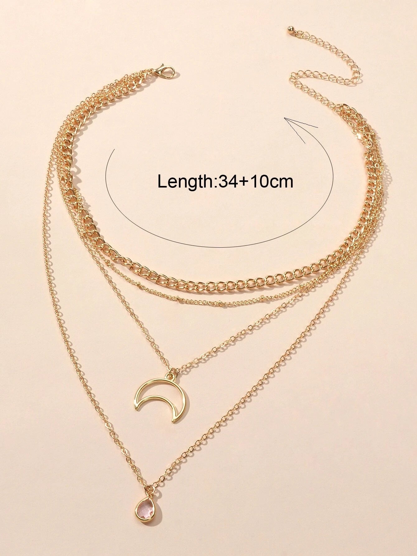 Multi-layer Gold Tone Chain Moon Water Drop Pendant Necklace Girls Party Jewelry-1