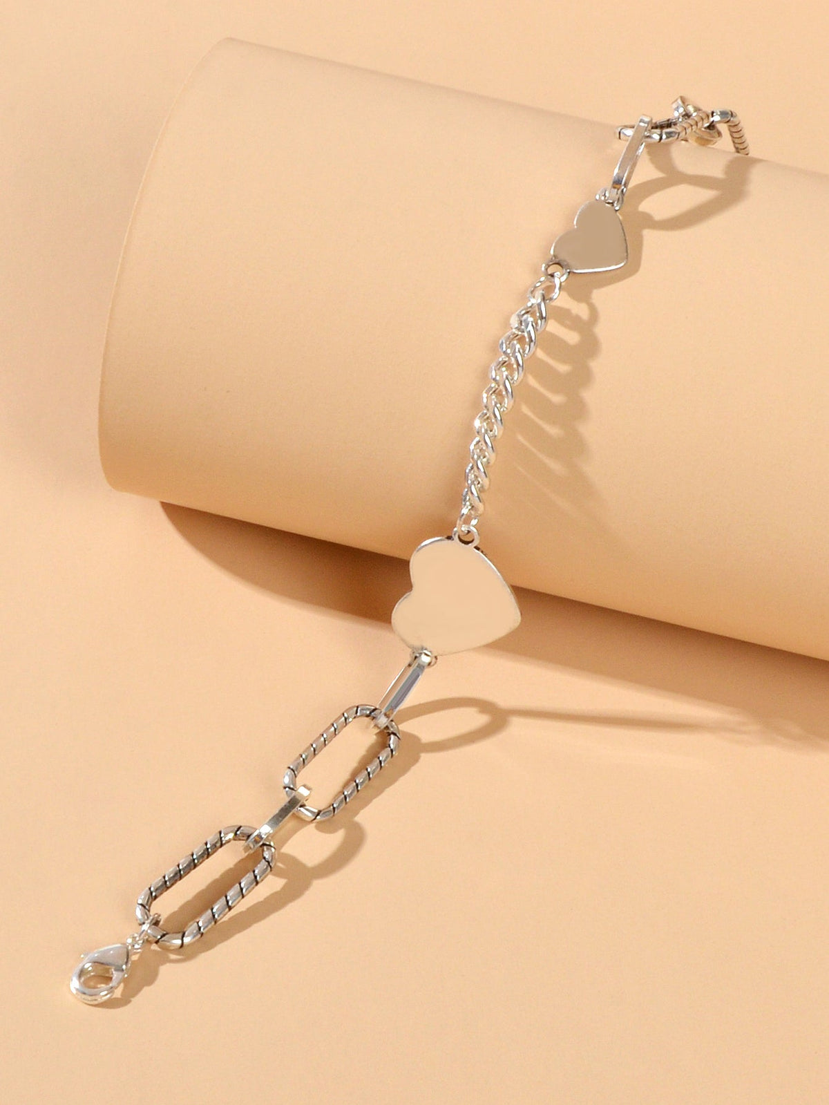 Chunky Layered Chain Heart Bracelet – image 3