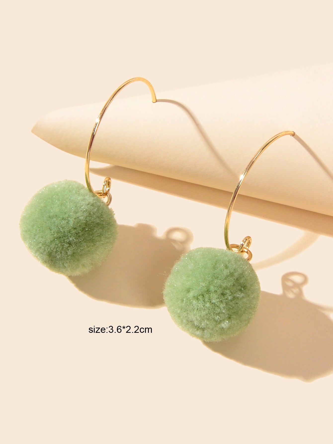 Trendy Accessories Women Dainty Gifts Khaki Green Ball Dangle Gold Hoop Earrings-2