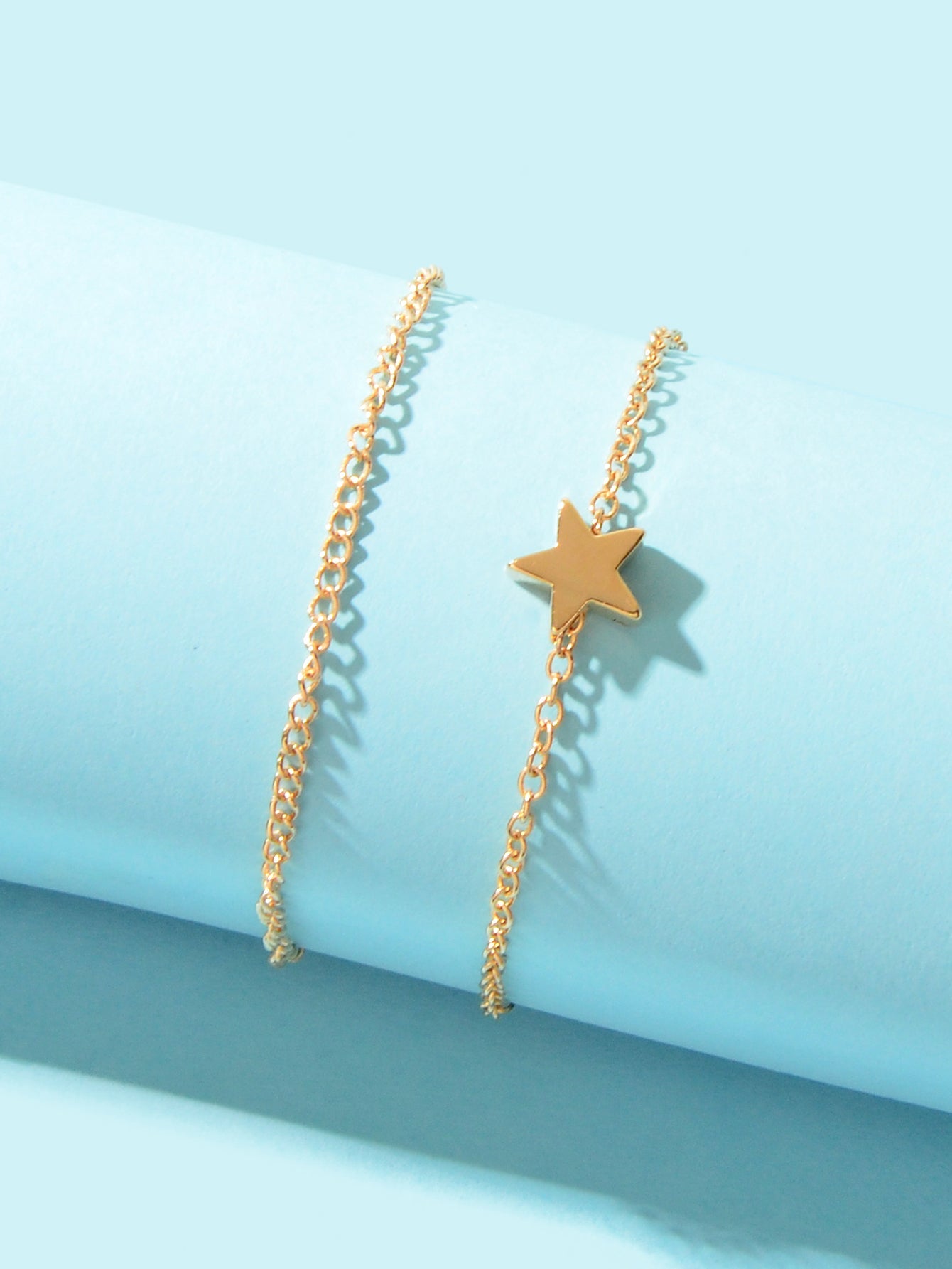 Minimalist Double layered Gold Chain Star Charm Anklet Adjustable Foot Jewellery-2