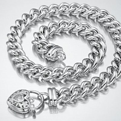 925 Sterling Silver Plated Euro Chain Necklace with a Filigree Locket Featuring a Simulated Diamond - USA Made