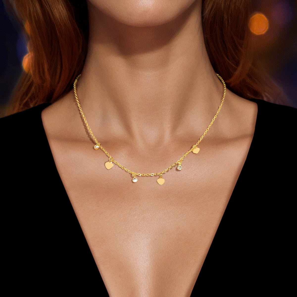 Sparkle Heart Disc Necklace