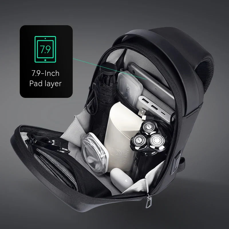 Hard-Shell Waterproof Crossbody Bag Sling with USB Port Black-4